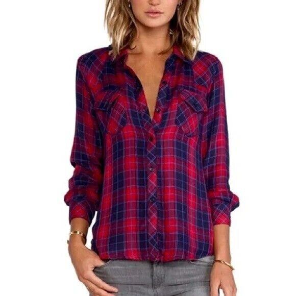 Rails Kendra Red Navy Blue Plaid Button Up Shirt Gauze Rayon Womens Small - Picture 1 of 8